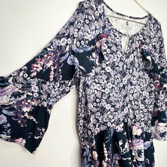 NWT Cupio Tiered Floral Mix Print Top 3/4 Sleeve Large - Picture 4 of 11